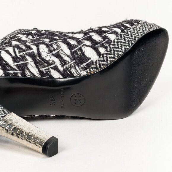 Chanel G27462 Wool Tweed Lace Up Silver Heel Booties - Picture 5 of 13